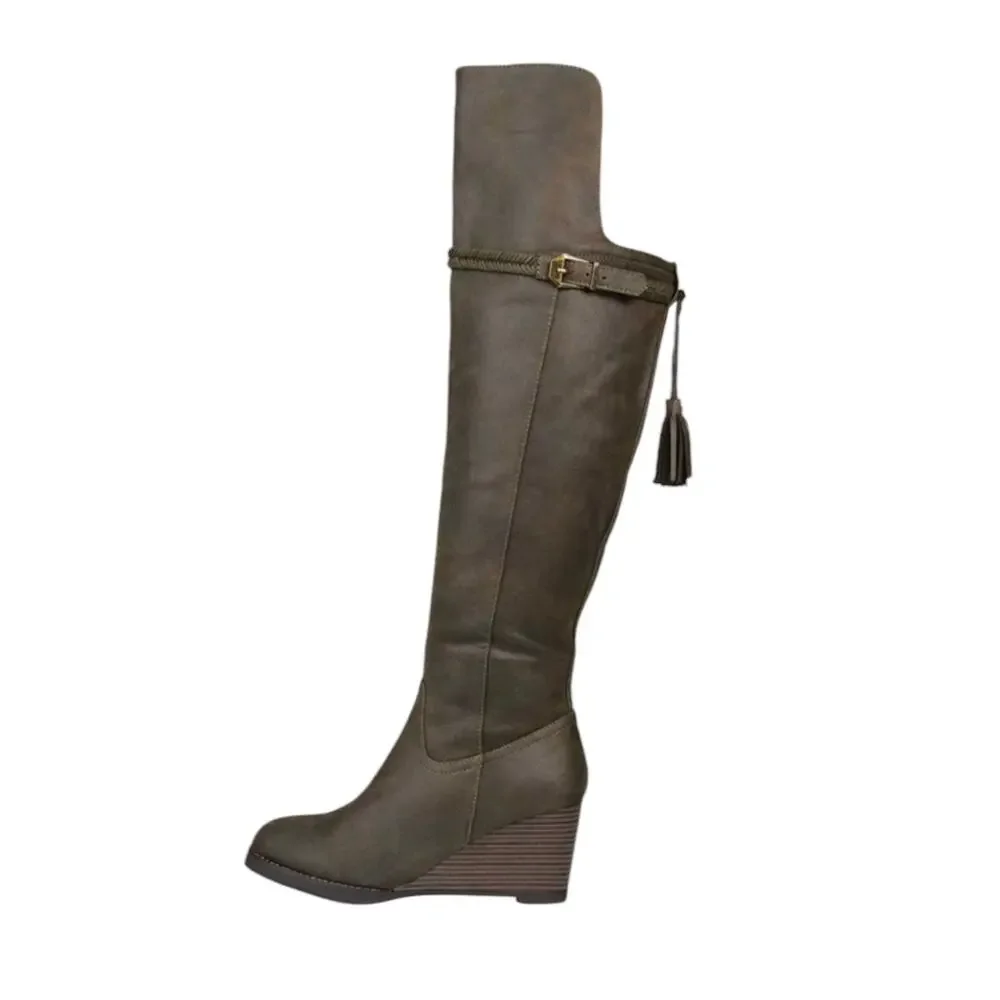 Journee Women's Jezebel Over The Knee Wide Calf Boots Olive Size 5 1/2